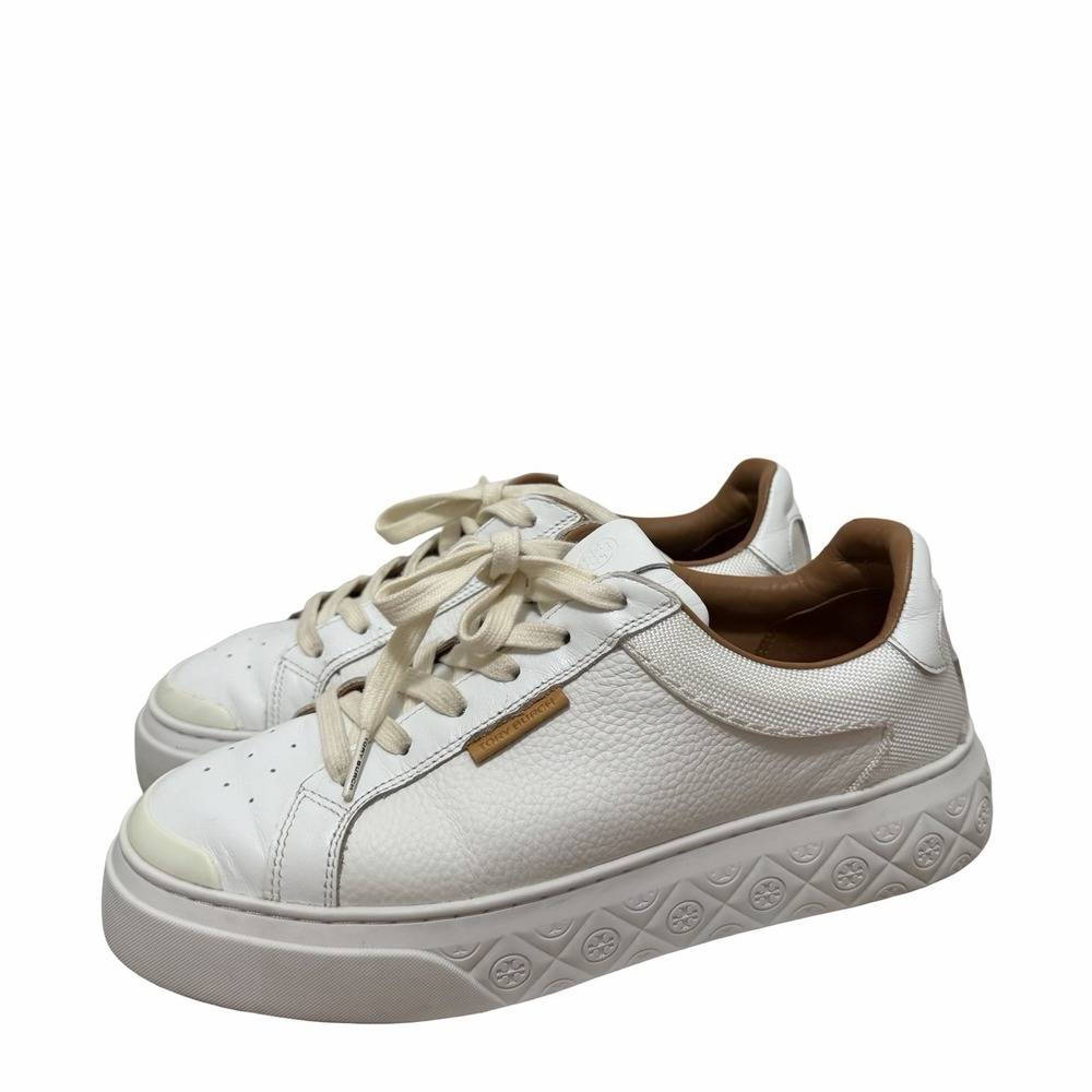 Tory Burch Womens Ladybug Leather Lace‎ Up Sneakers US 9 EU 40 White Classic